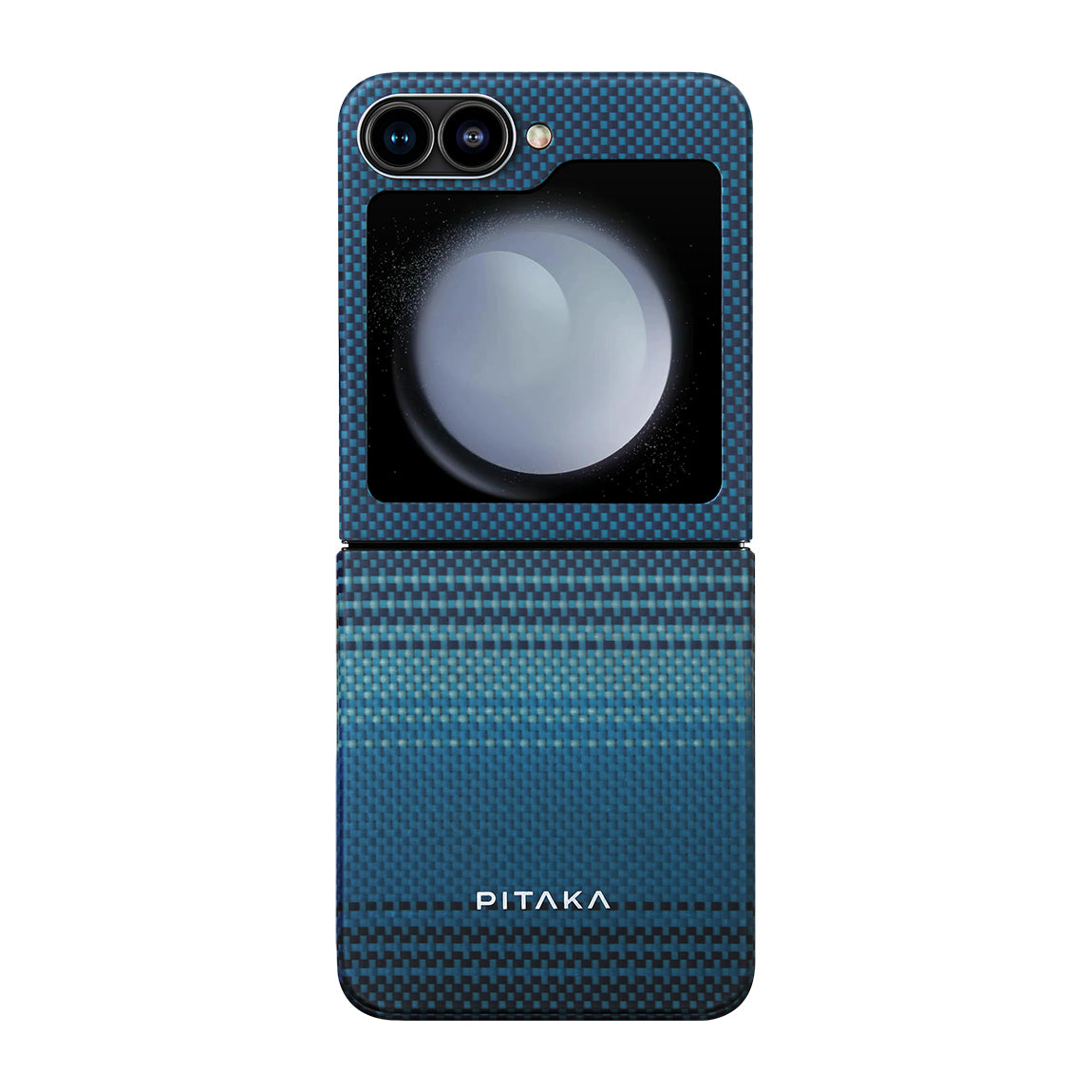 Galaxy Z Flip 6 Kılıf Magsafe Şarj Özellikli Aramid Fiber Pitaka Tactile Woven Sunset-Moonrise Serisi Moonrise Kılıf Mavi