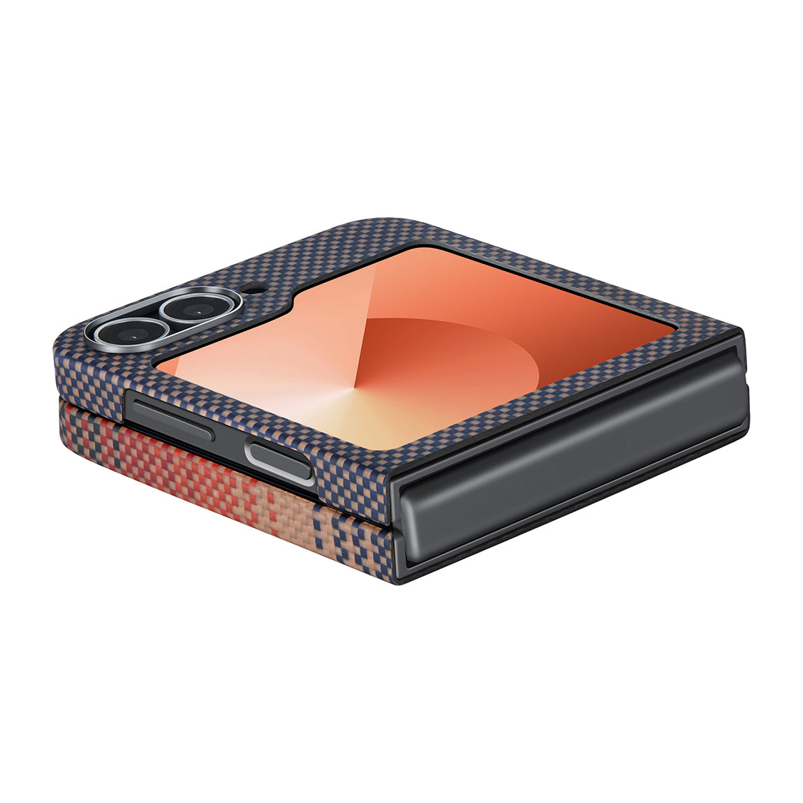 Galaxy Z Flip 6 Kılıf Magsafe Şarj Özellikli Aramid Fiber Pitaka Tactile Woven Sunset-Moonrise Serisi Sunset Kılıf Kahverengi