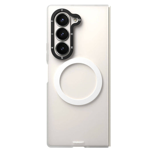 Galaxy Z Fold 6 Kılıf Magsafe Şarj Özellikli Youngkit Hidden Sand Serisi Kılıf Beyaz