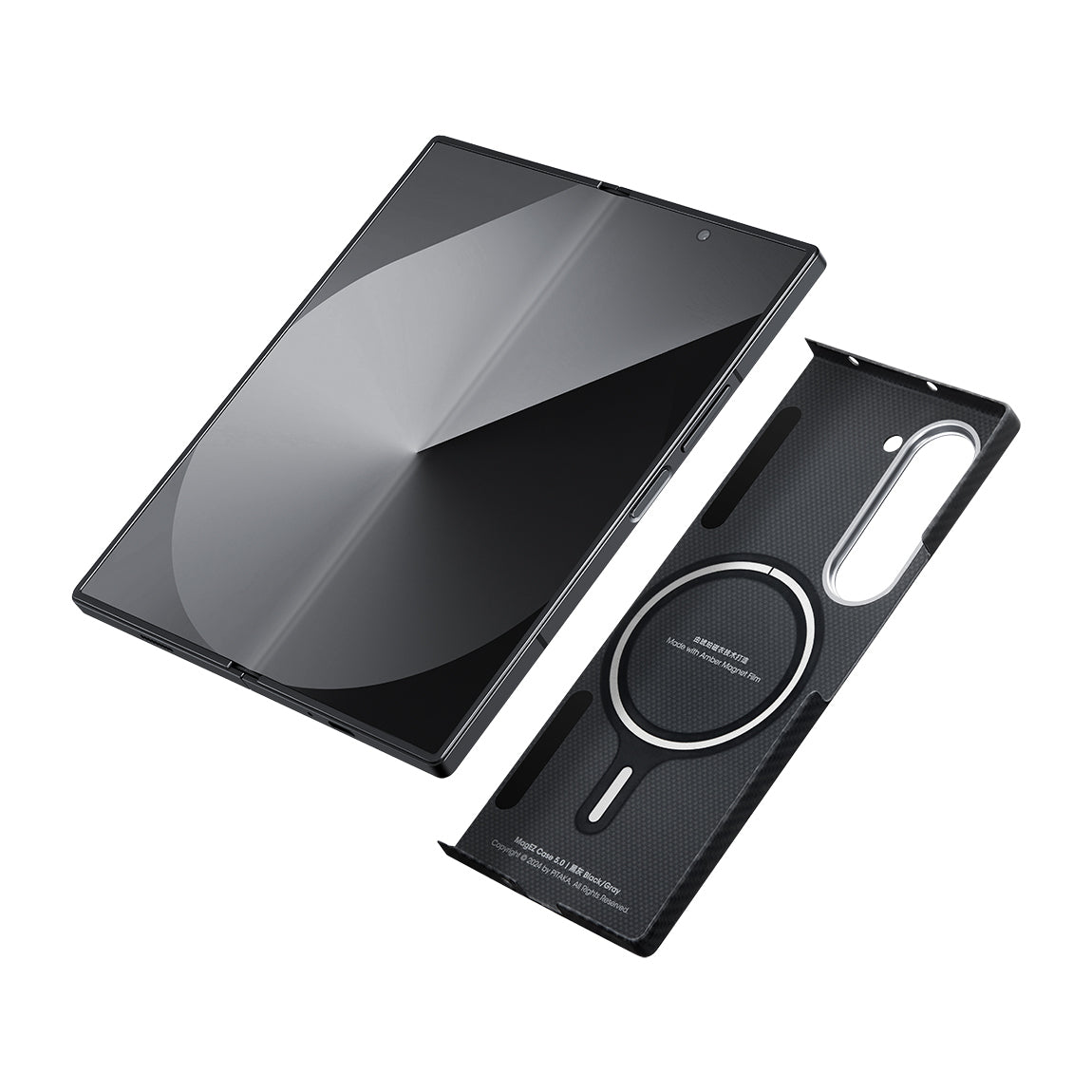 Galaxy Z Fold 6 Kılıf Magsafe Şarj Özellikli 600D Aramid Fiber Pitaka Ultra-Slim Classic Serisi Black-Grey Twill Kılıf Siyah-Gri