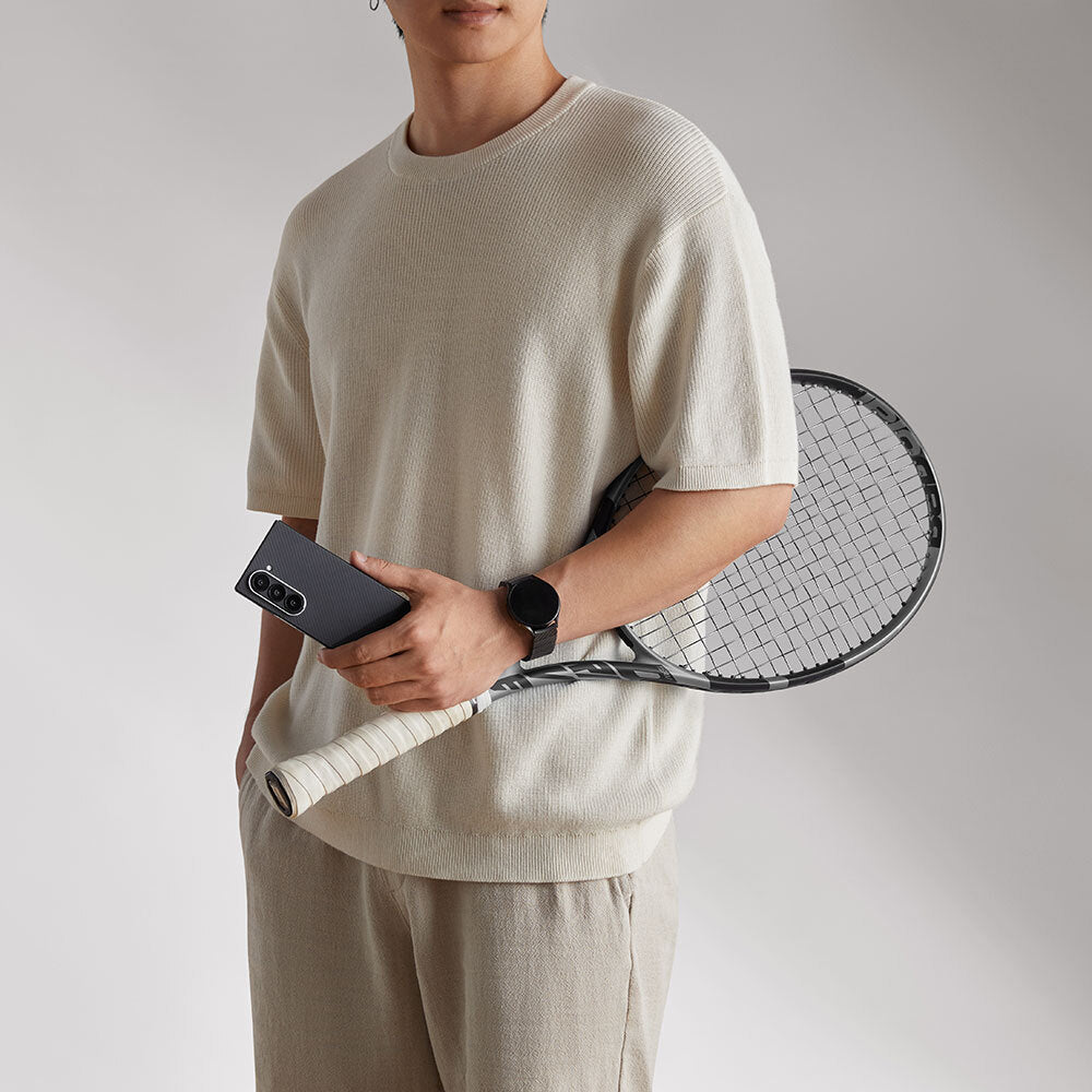 Galaxy Z Fold 6 Kılıf Magsafe Şarj Özellikli 600D Aramid Fiber Pitaka Ultra-Slim Classic Serisi Black-Grey Twill Kılıf Siyah-Gri