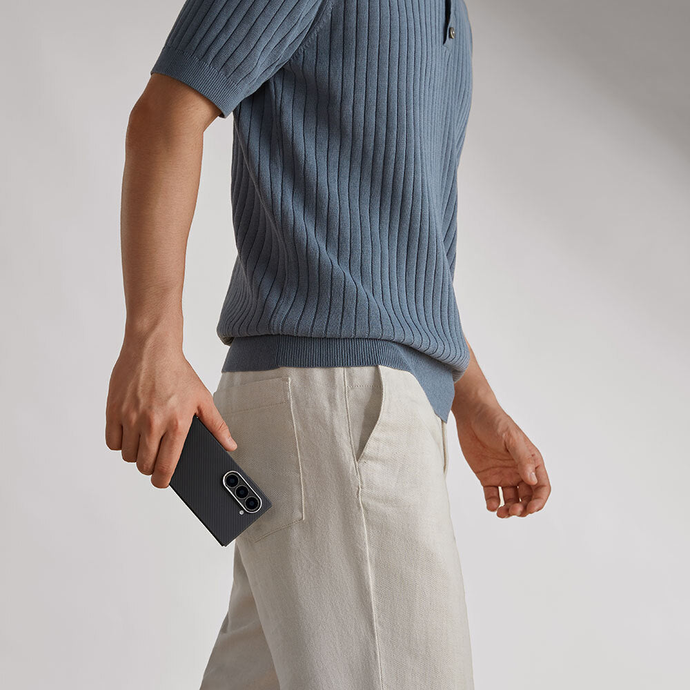 Galaxy Z Fold 6 Kılıf Magsafe Şarj Özellikli 600D Aramid Fiber Pitaka Ultra-Slim Classic Serisi Black-Grey Twill Kılıf Siyah-Gri