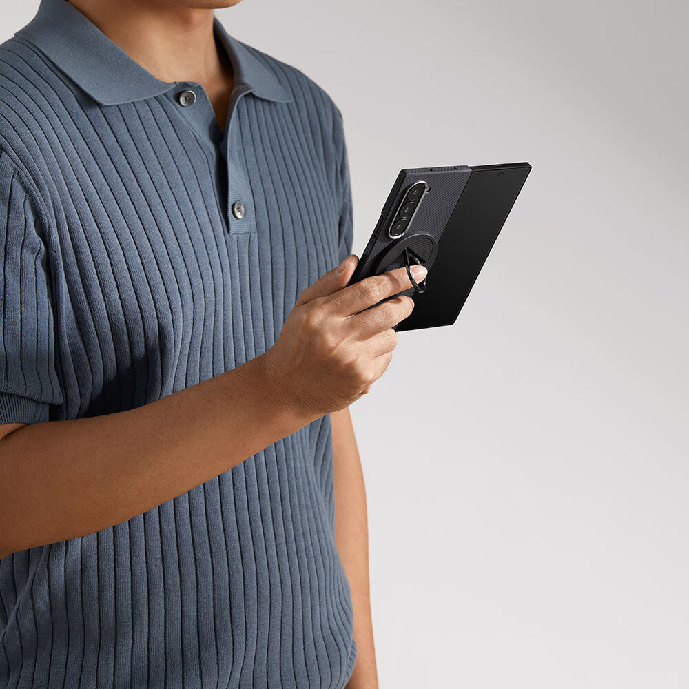 Galaxy Z Fold 6 Kılıf Magsafe Şarj Özellikli 600D Aramid Fiber Pitaka Ultra-Slim Classic Serisi Black-Grey Twill Kılıf Siyah-Gri
