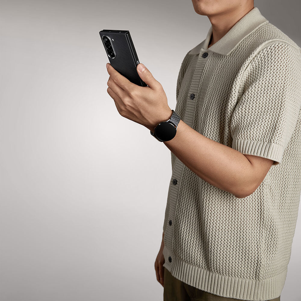 Galaxy Z Fold 6 Kılıf Magsafe Şarj Özellikli 600D Aramid Fiber Pitaka Ultra-Slim Classic Serisi Black-Grey Twill Kılıf Siyah-Gri