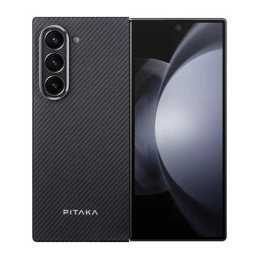 Galaxy Z Fold 6 Kılıf Magsafe Şarj Özellikli 600D Aramid Fiber Pitaka Ultra-Slim Classic Serisi Black-Grey Twill Kılıf Siyah-Gri