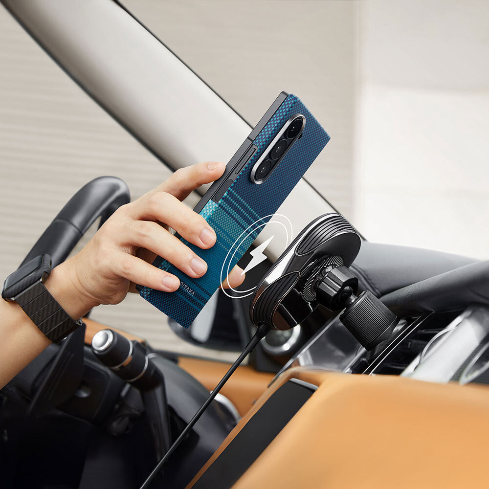 Galaxy Z Fold 6 Kılıf Magsafe Şarj Özellikli Aramid Fiber Pitaka Tactile Woven Sunset-Moonrise Serisi Moonrise Kılıf Mavi