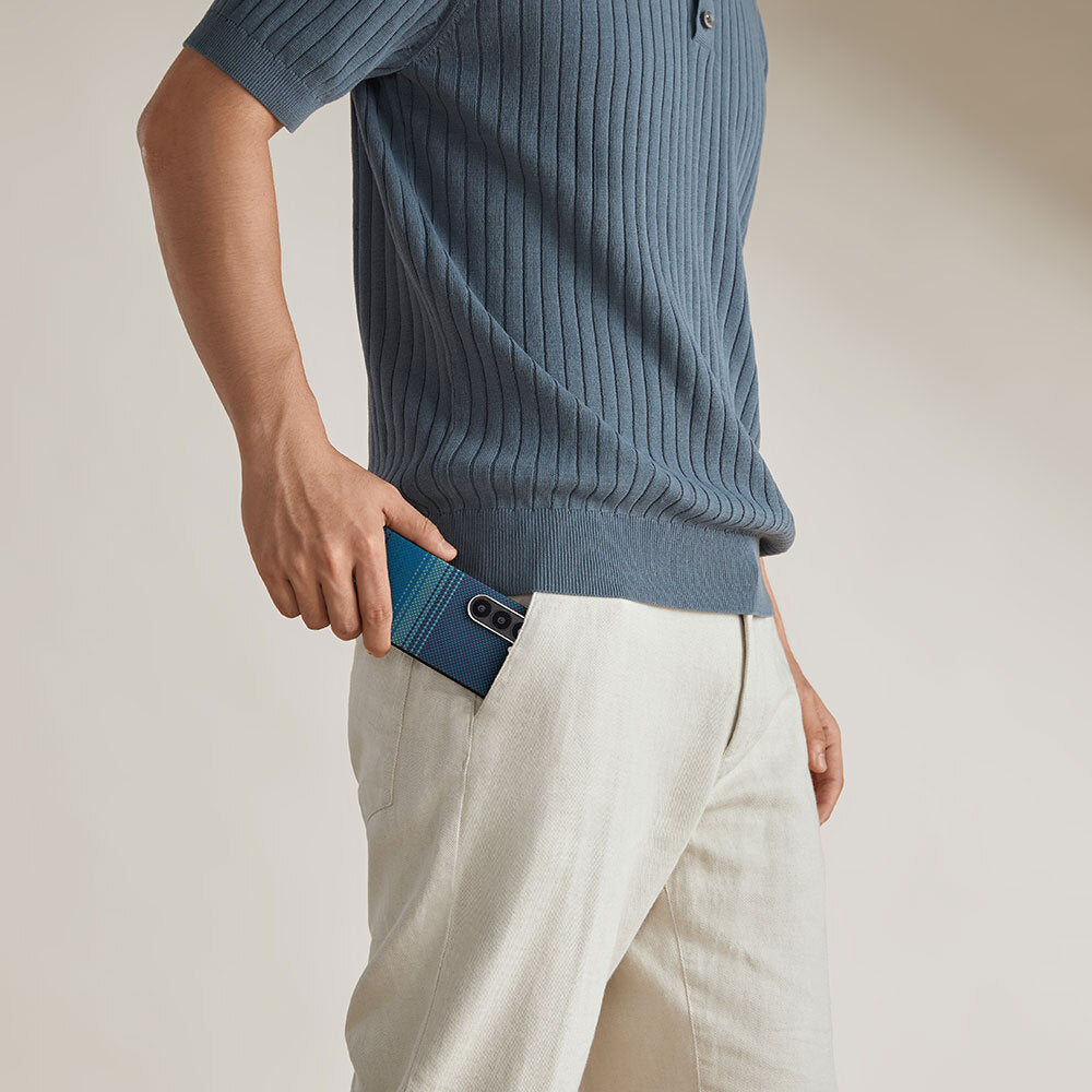 Galaxy Z Fold 6 Kılıf Magsafe Şarj Özellikli Aramid Fiber Pitaka Tactile Woven Sunset-Moonrise Serisi Moonrise Kılıf Mavi