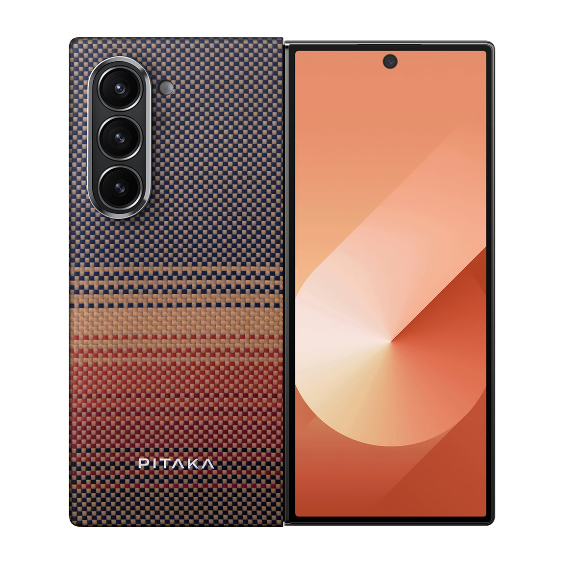 Galaxy Z Fold 6 Kılıf Magsafe Şarj Özellikli Aramid Fiber Pitaka Tactile Woven Sunset-Moonrise Serisi Sunset Kılıf Kahverengi