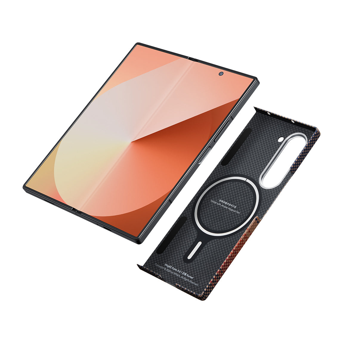 Galaxy Z Fold 6 Kılıf Magsafe Şarj Özellikli Aramid Fiber Pitaka Tactile Woven Sunset-Moonrise Serisi Sunset Kılıf Kahverengi