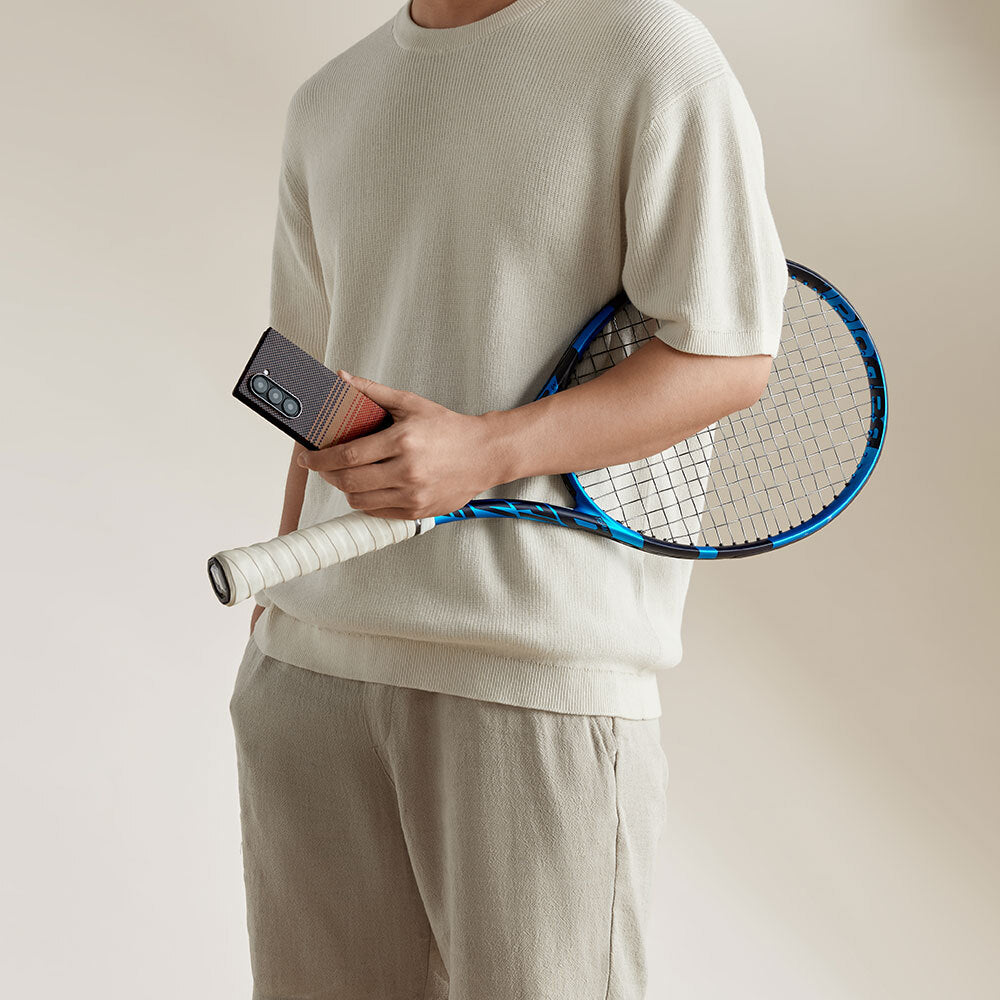 Galaxy Z Fold 6 Kılıf Magsafe Şarj Özellikli Aramid Fiber Pitaka Tactile Woven Sunset-Moonrise Serisi Sunset Kılıf Kahverengi