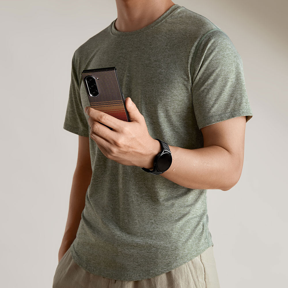 Galaxy Z Fold 6 Kılıf Magsafe Şarj Özellikli Aramid Fiber Pitaka Tactile Woven Sunset-Moonrise Serisi Sunset Kılıf Kahverengi