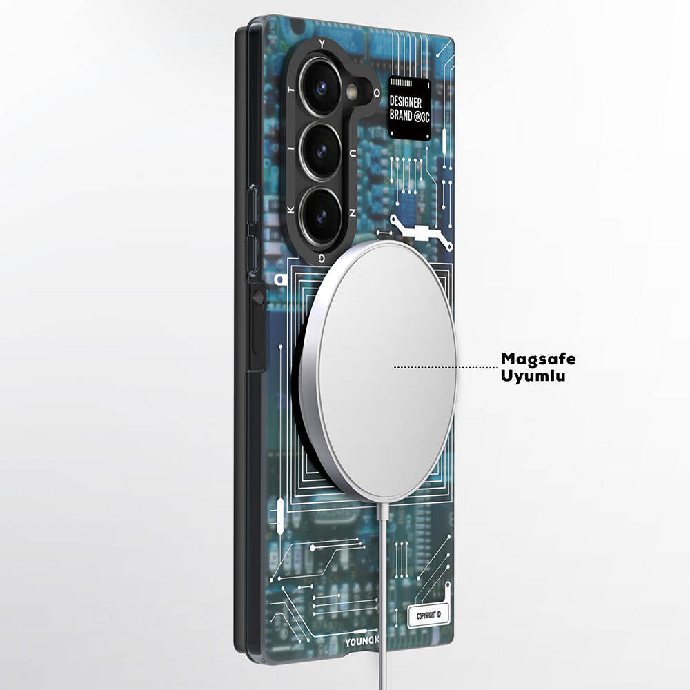 Galaxy Z Fold 6 Kılıf Magsafe Şarj Özellikli Youngkit Technology Serisi Kılıf Siyah