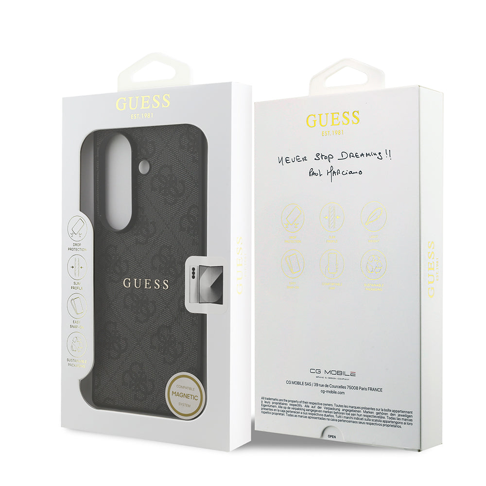 Galaxy Z Fold 7 Kılıf Guess Orjinal Lisanslı M-safe Şarj Özellikli 4G Desen Yazı Logolu Kapak Siyah