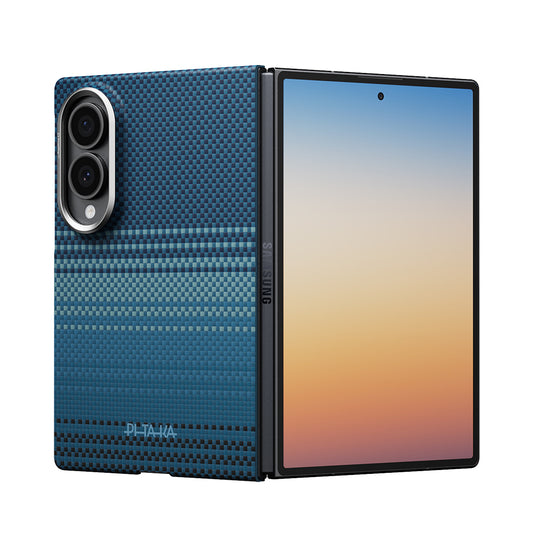 Galaxy Z Fold 8 Kılıf M-safe Şarj Özellikli Aramid Karbon Fiber Pitaka Tactile Woven Sunset-Moonrise Serisi Kapak