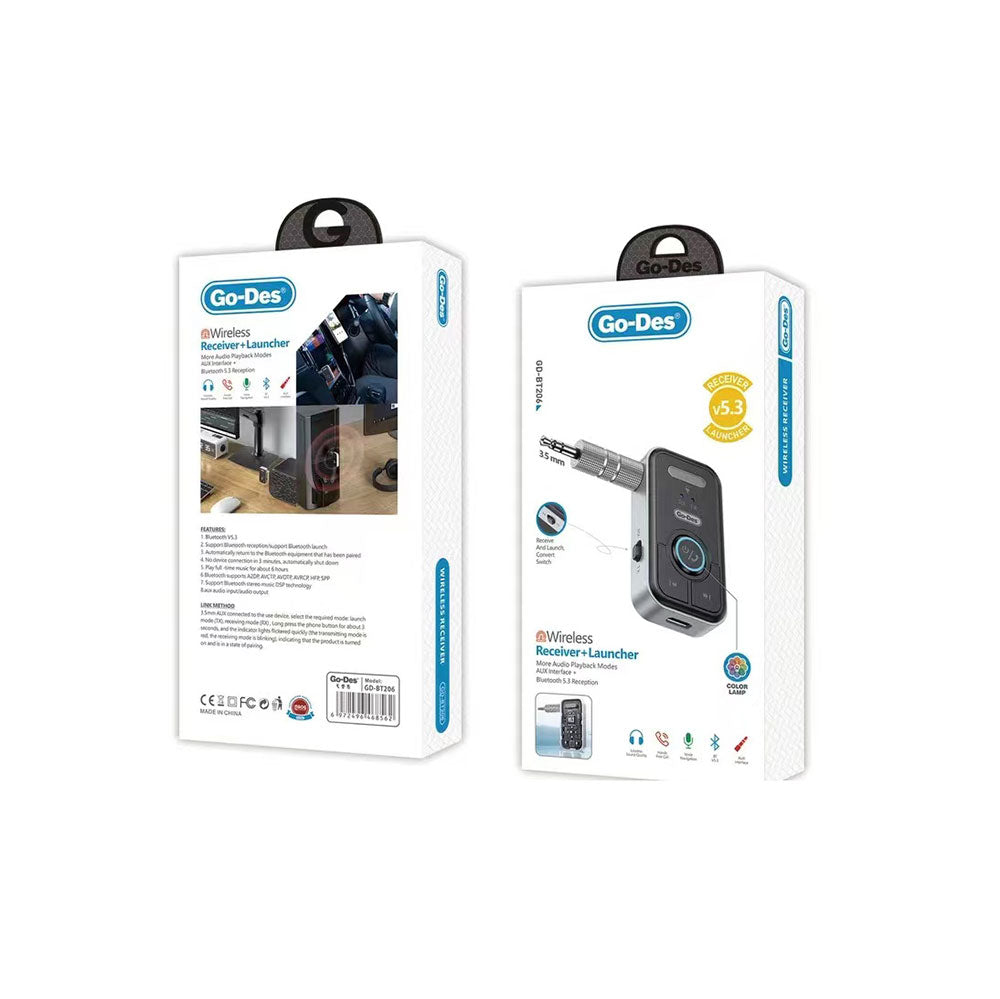 Go Des GD-BT206 Kablosuz Ses Alıcı Aux Girişli Bluetooth 5.3 Adaptör Siyah