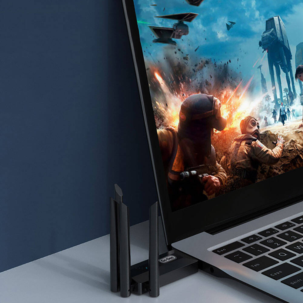 Go Des GD-BT318 Çift Bantlı 1200m 300Mbps 4 Antenli Kablosuz İnternet Sağlayıcı USB WiFi Adaptör Siyah