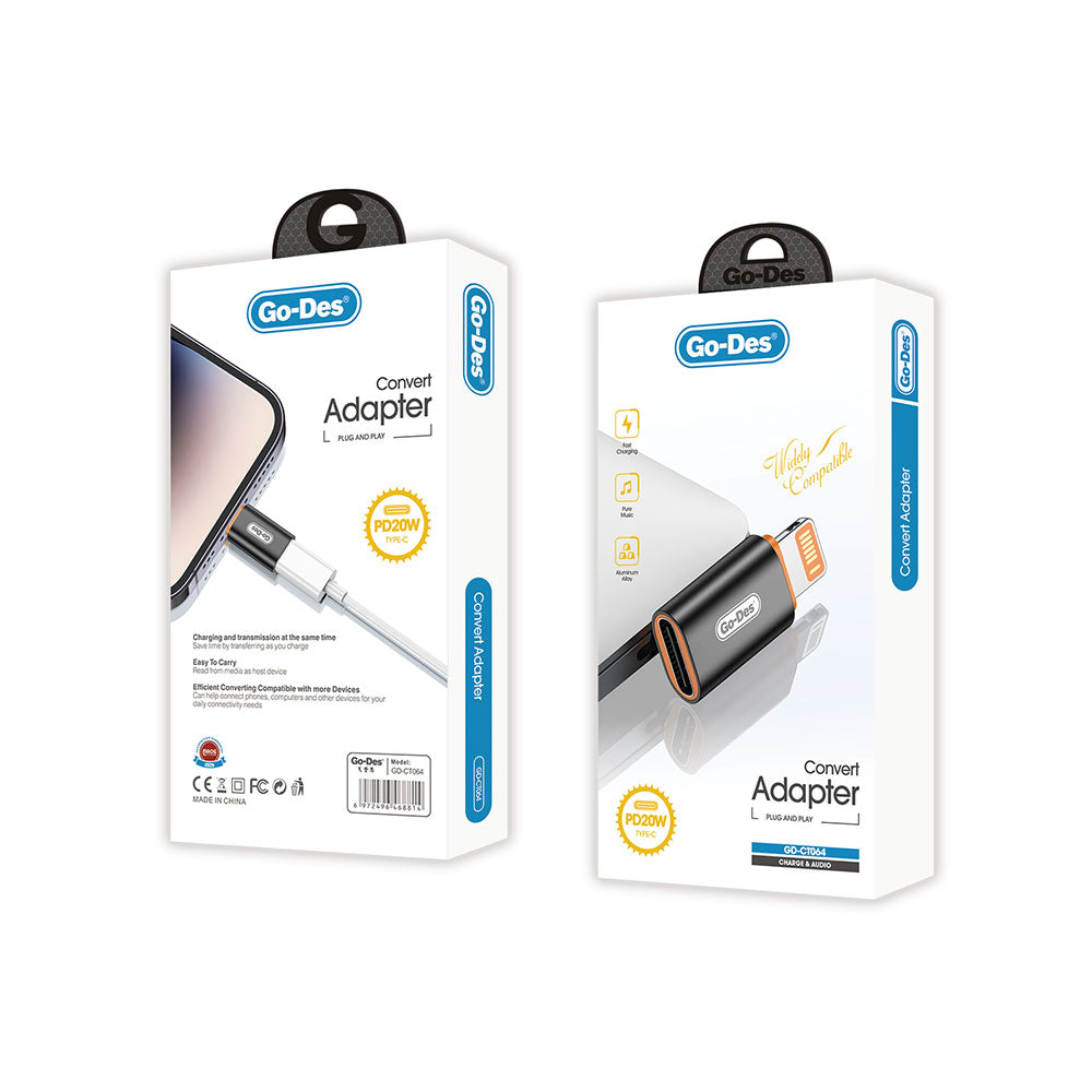 Go Des GD-CT064 Type-C to Lightning PD20W Şarj ve Ses Destekli Dönüştürücü Siyah