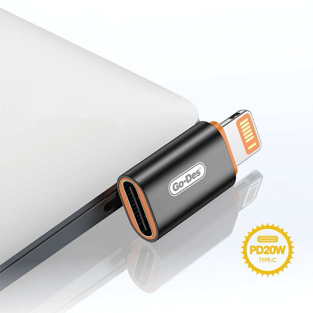 Go Des GD-CT064 Type-C to Lightning PD20W Şarj ve Ses Destekli Dönüştürücü Siyah