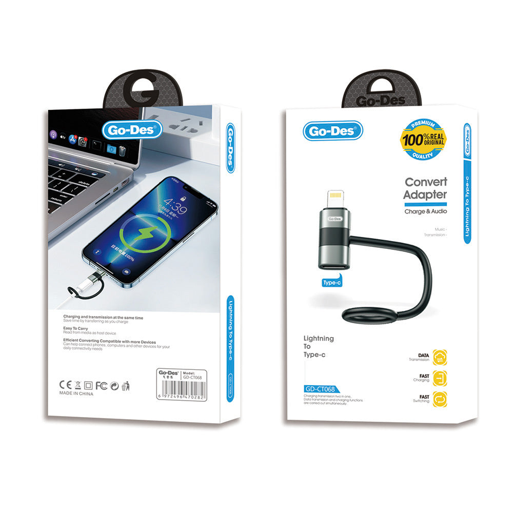Go-Des GD-CT068 Lightning to Type-C Data Ve Hızlı Şarj Adaptörü Siyah