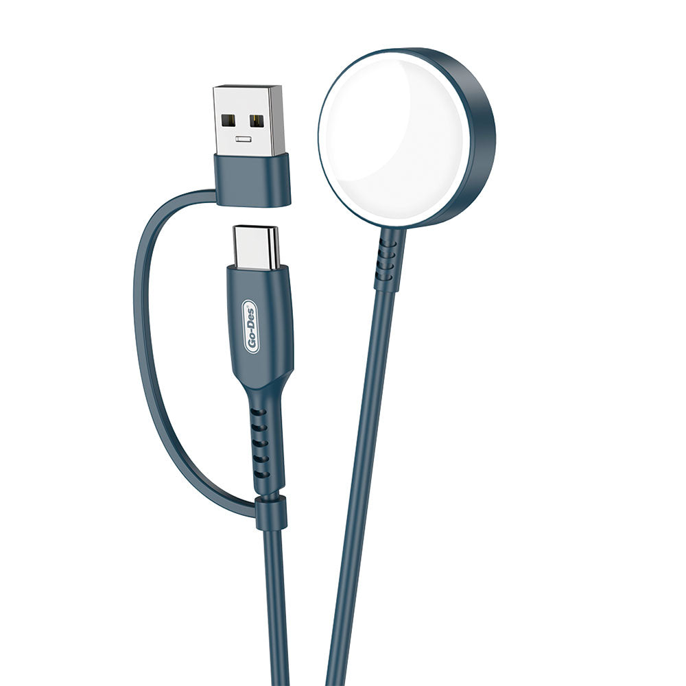 Go Des GD-UC608 Watch Serisi Akıllı Saat Wireless 2 in 1 PD - Usb Hızlı Şarj Kablosu Royal Mavi