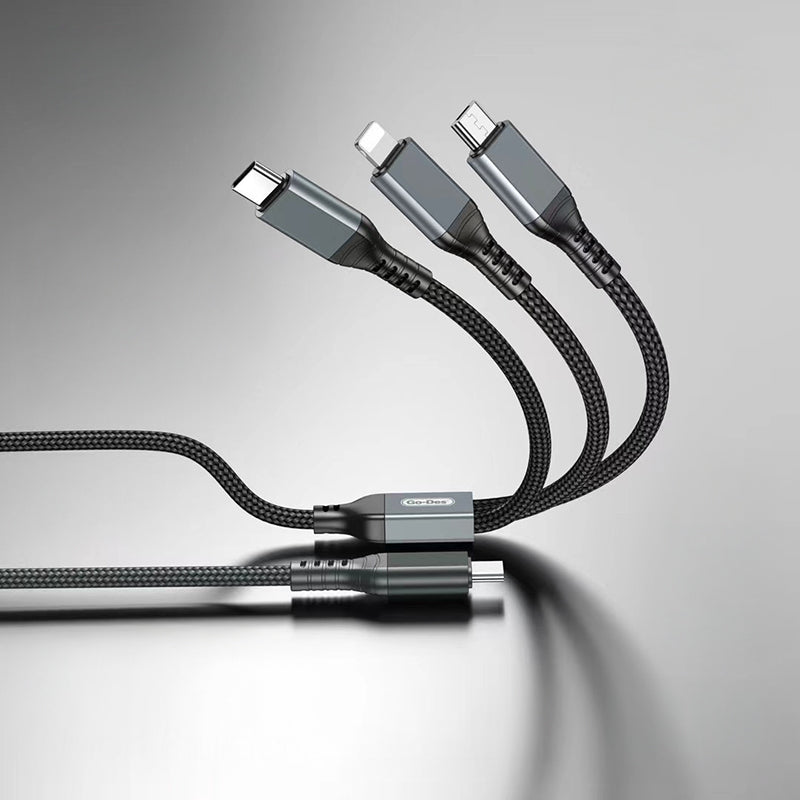 Go-Des GD-UC617 3in1 Type-C to Lightning – Type-C – Micro USB Ultra Hızlı PD Şarj Kablosu 100W 1.2M Siyah