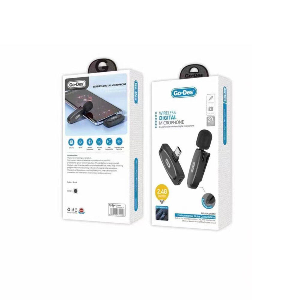 Go Des GD-WS301TC Kablosuz Dijital Yaka Mikrofonu Seti Siyah