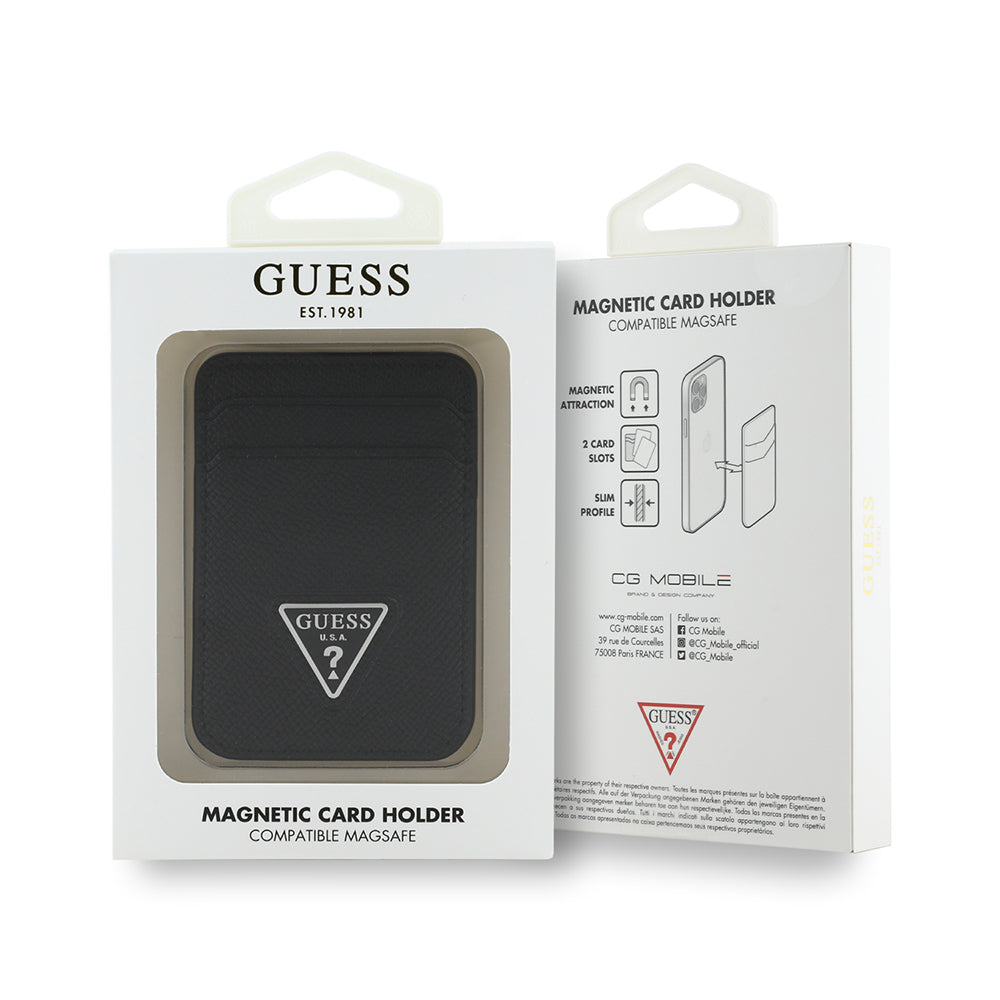 Guess Orjinal Lisanslı 2 Hazneli Üçgen Logolu Deri Magnetik Kartlık Siyah