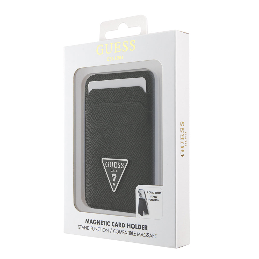 Guess Orjinal Lisanslı 2 Hazneli Üçgen Logolu Standlı Magnetik Kartlık Siyah