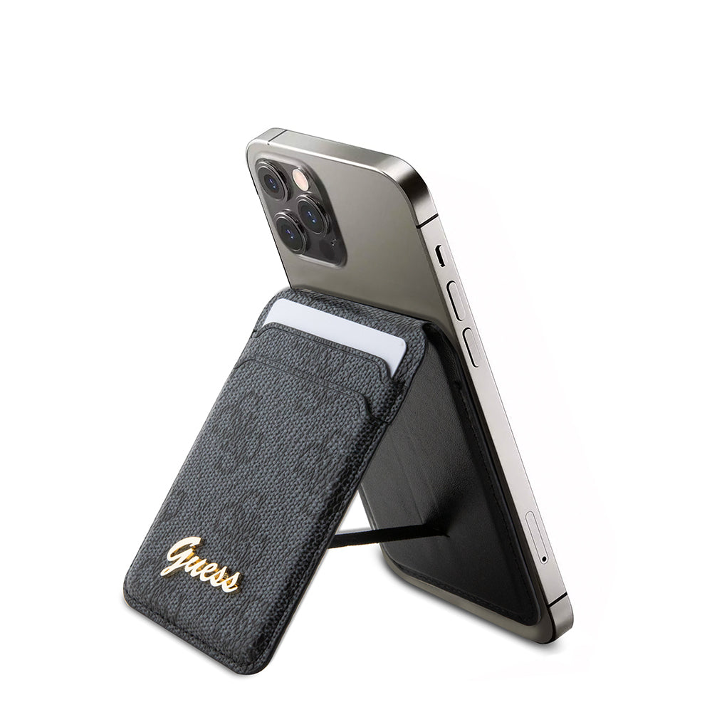Guess Orjinal Lisanslı 4G Desenli Metal Script Logolu Magnetik Kartlık Kahverengi