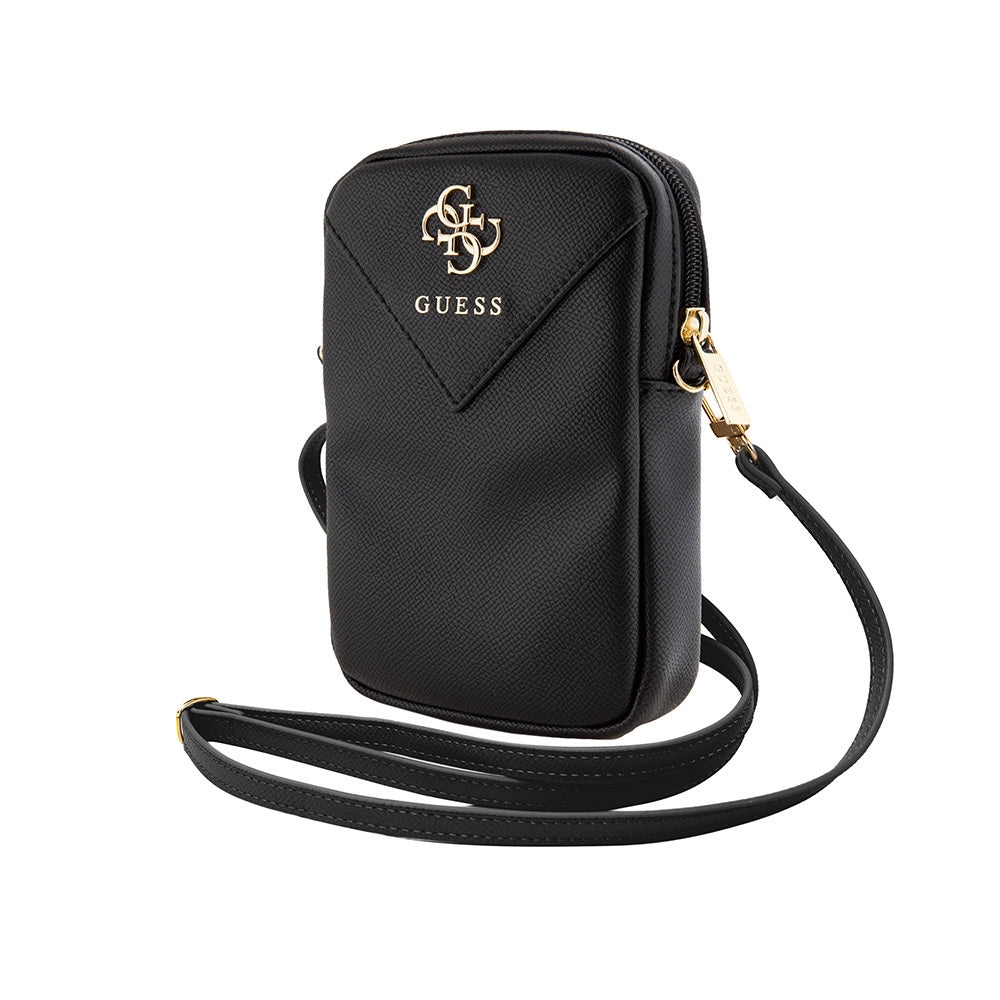 Guess Orjinal Lisanslı 4G Metal Logolu Fermuarlı PU Deri Çapraz Askılı Vücut Çantası Siyah