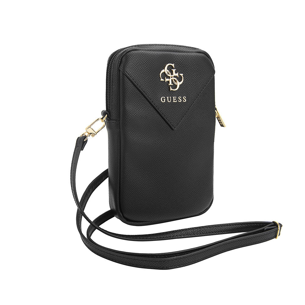 Guess Orjinal Lisanslı 4G Metal Logolu Fermuarlı PU Deri Çapraz Askılı Vücut Çantası Siyah