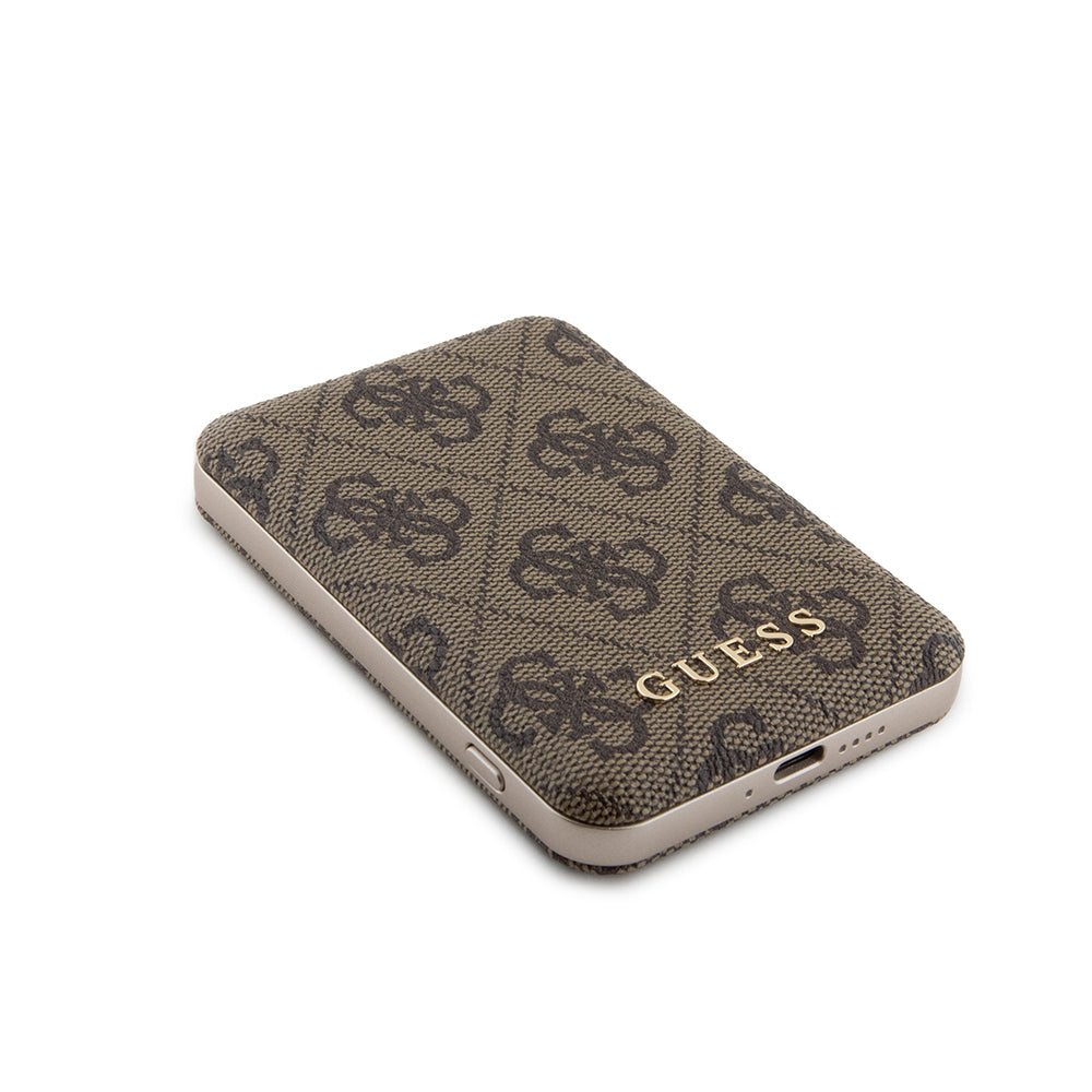 Guess Orjinal Lisanslı Dijital Led Göstergeli PU Deri 4G Desenli Metal Yazı Logolu Powerbank 5000mAh 15W Mavi