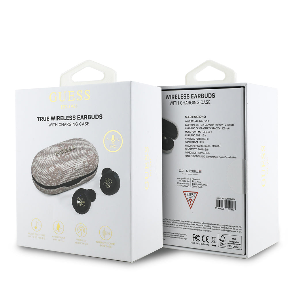 Guess Orjinal Lisanslı Klasik Metal Yazı Logolu TWS Kulak İçi Bluetooth Kulaklık Pembe