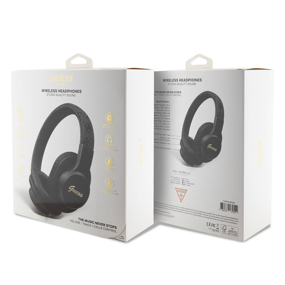 Guess Orjinal Lisanslı PU 4G Desenli Metal Yazı Logolu Tone On Tone Kulak Üstü Bluetooth Kulaklık Pembe