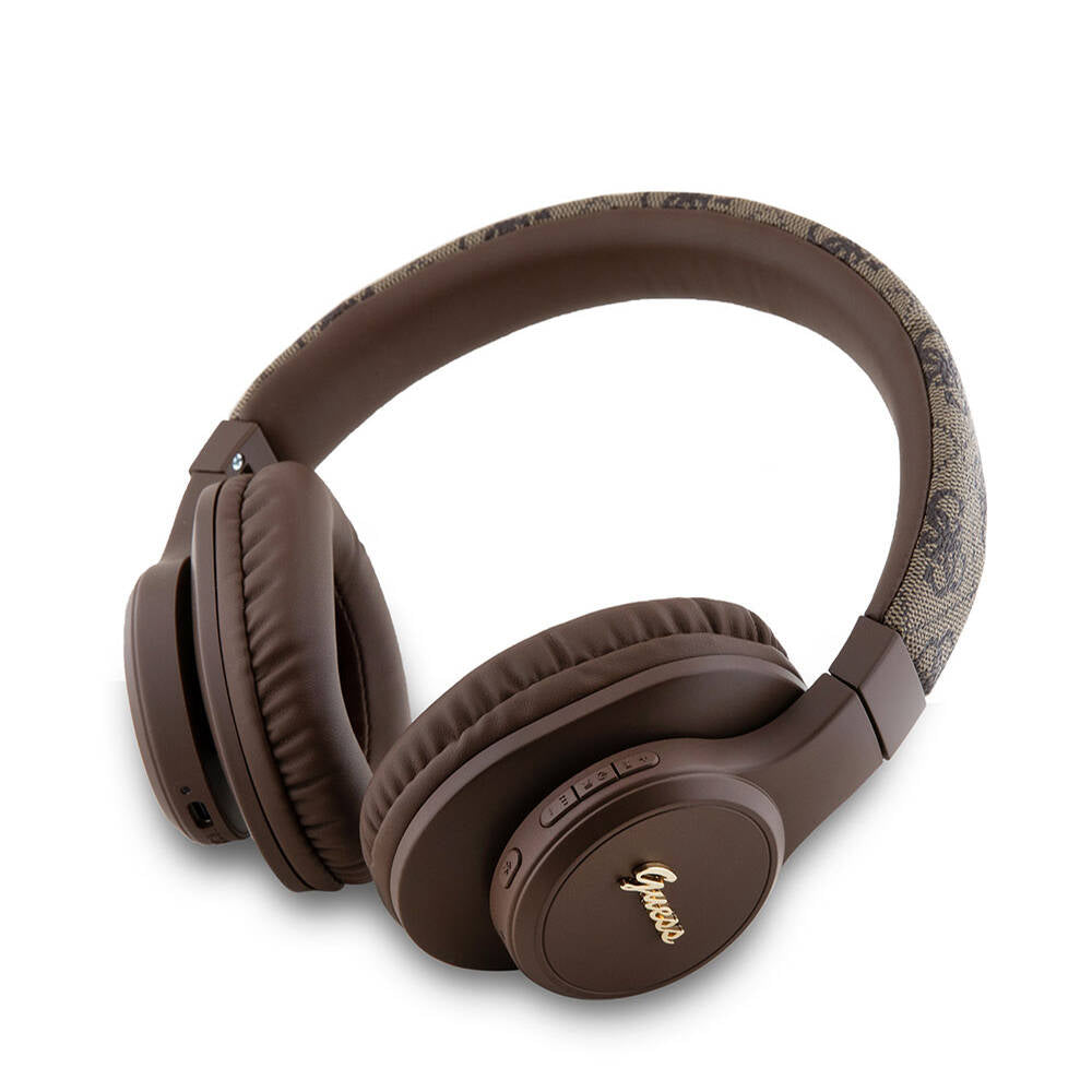 Guess Orjinal Lisanslı PU 4G Desenli Metal Yazı Logolu Tone On Tone Kulak Üstü Bluetooth Kulaklık Pembe