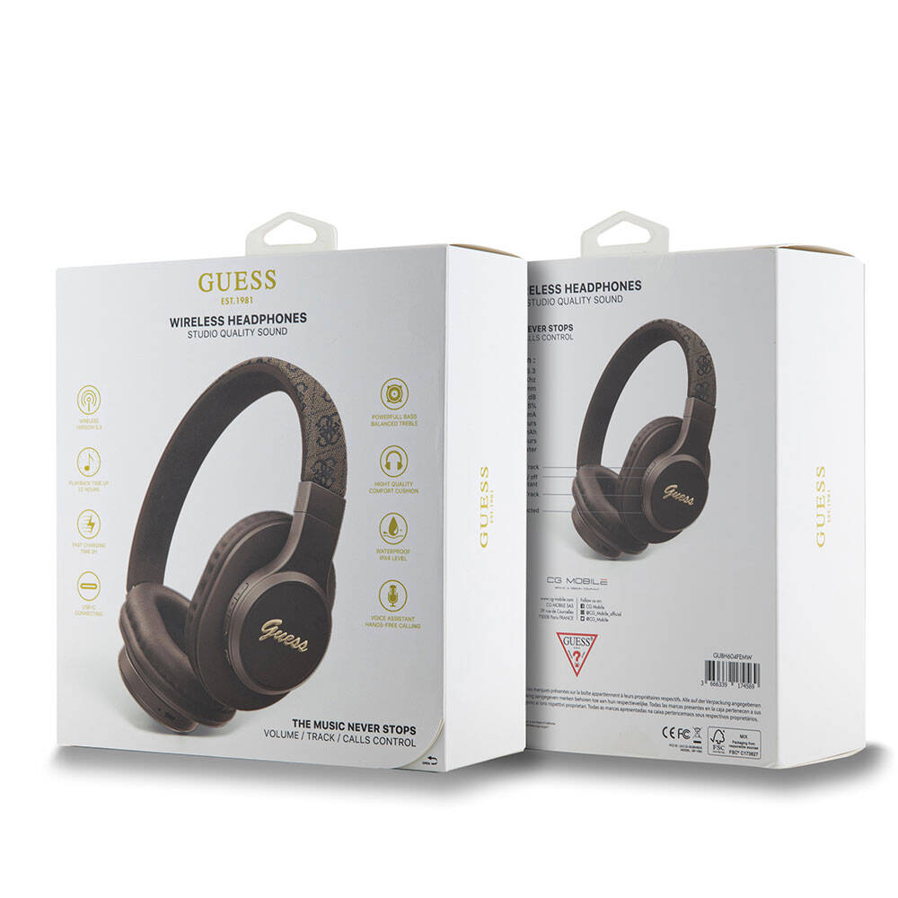 Guess Orjinal Lisanslı PU 4G Desenli Metal Yazı Logolu Tone On Tone Kulak Üstü Bluetooth Kulaklık Pembe