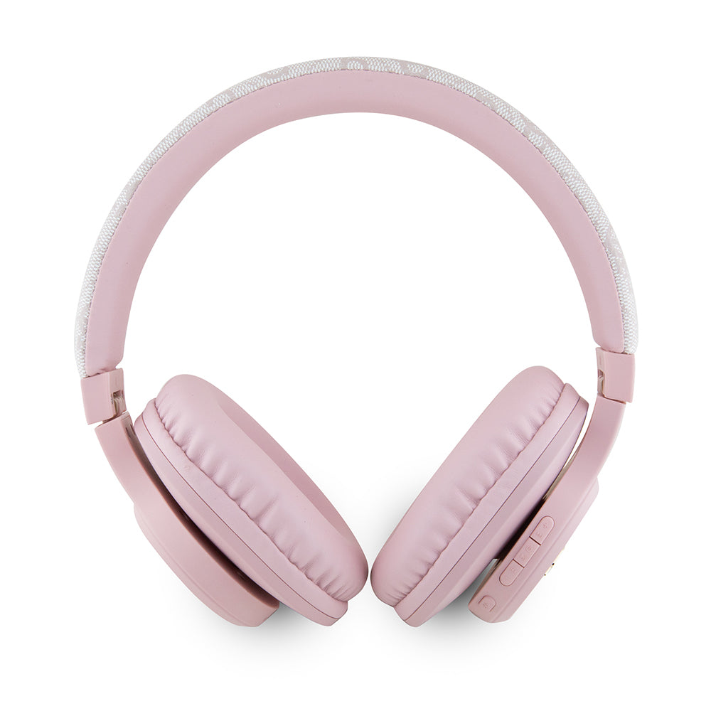 Guess Orjinal Lisanslı PU 4G Desenli Metal Yazı Logolu Tone On Tone Kulak Üstü Bluetooth Kulaklık Pembe