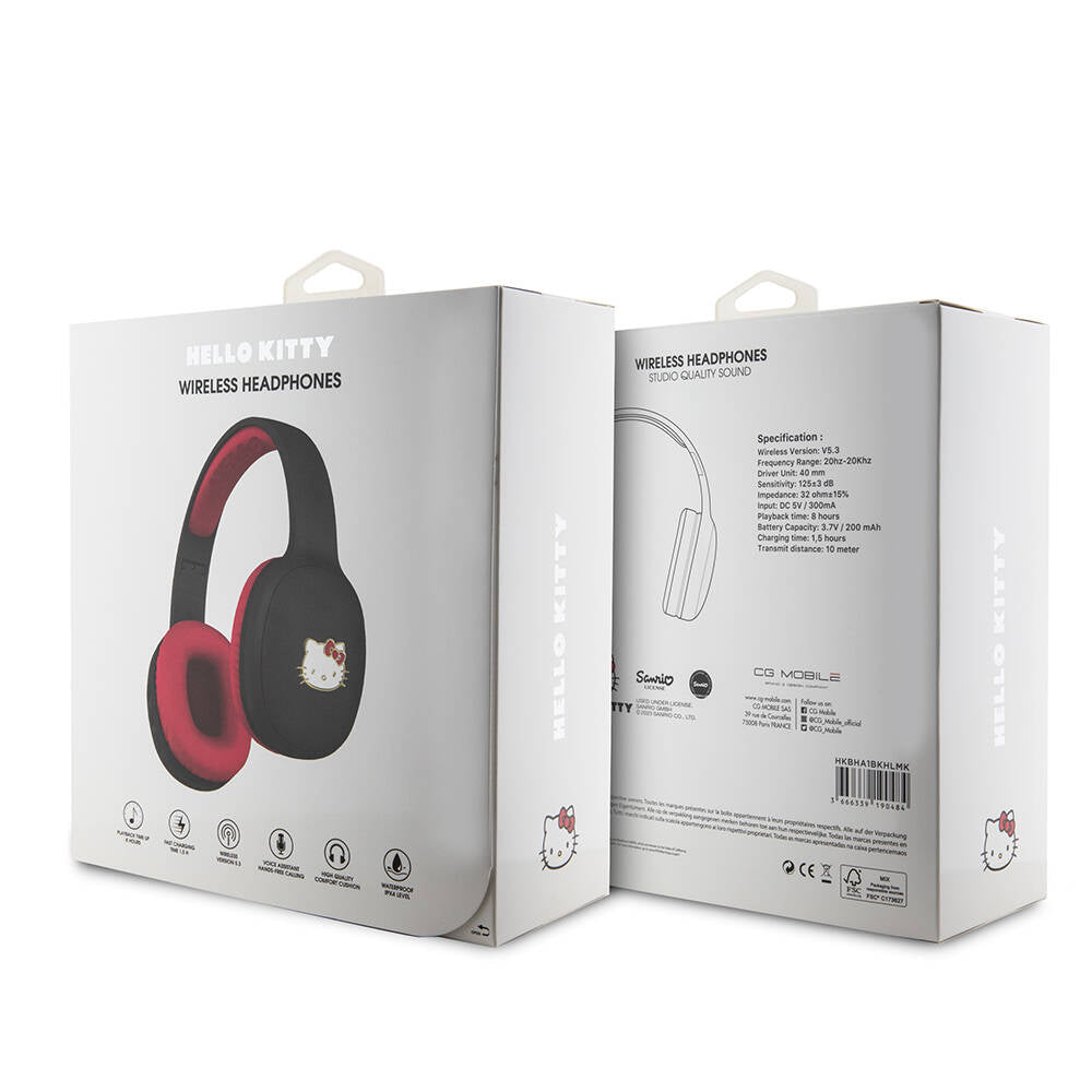 Hello Kitty Orjinal Lisanslı Ayarlanabilir Metal Kitty Logolu Oval Bluetooth 5.3 Kulaklık Siyah