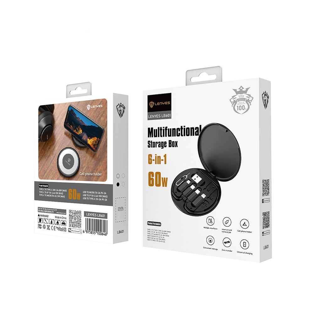 Lenyes LB601 6in1 Type-C to Type-C Kablolu 60W Çevirici Adaptör Seti Standlı Saklama Kutusu