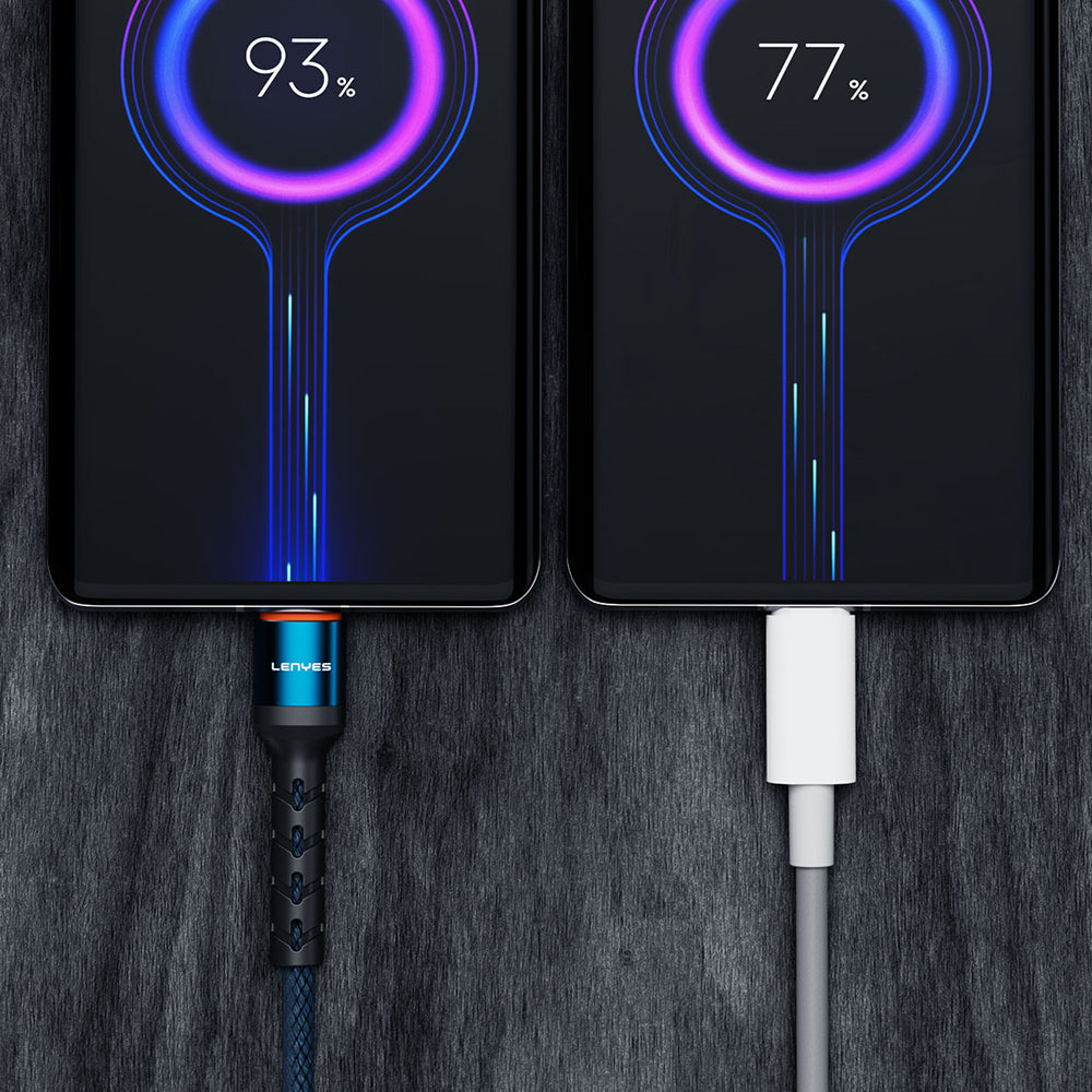 Lenyes LC515 Type-C to Lightning Hızlı Şarj Özellikli Örgülü Data ve Şarj Kablosu 30W 1M Mavi