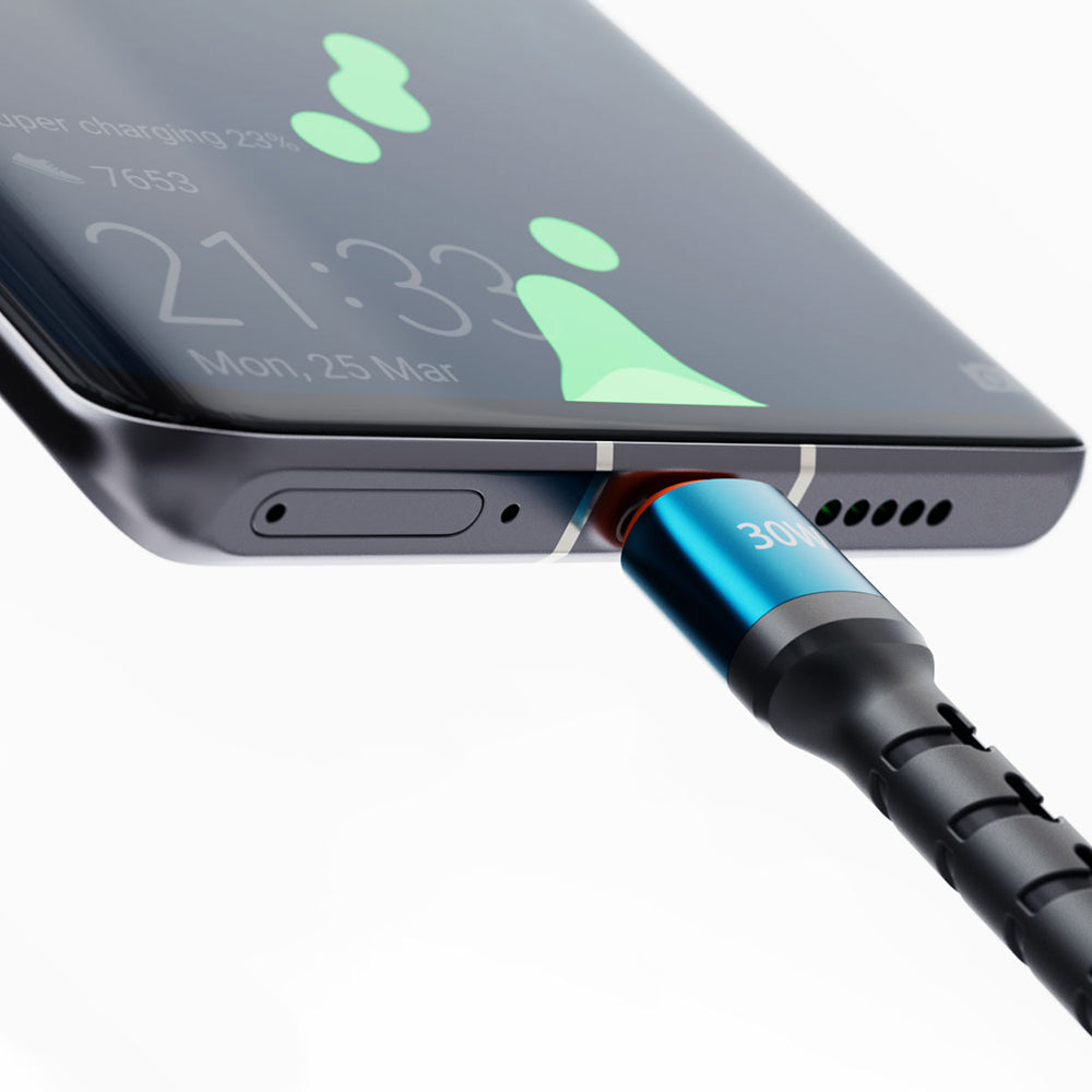 Lenyes LC515 Type-C to Lightning Hızlı Şarj Özellikli Örgülü Data ve Şarj Kablosu 30W 1M Mavi