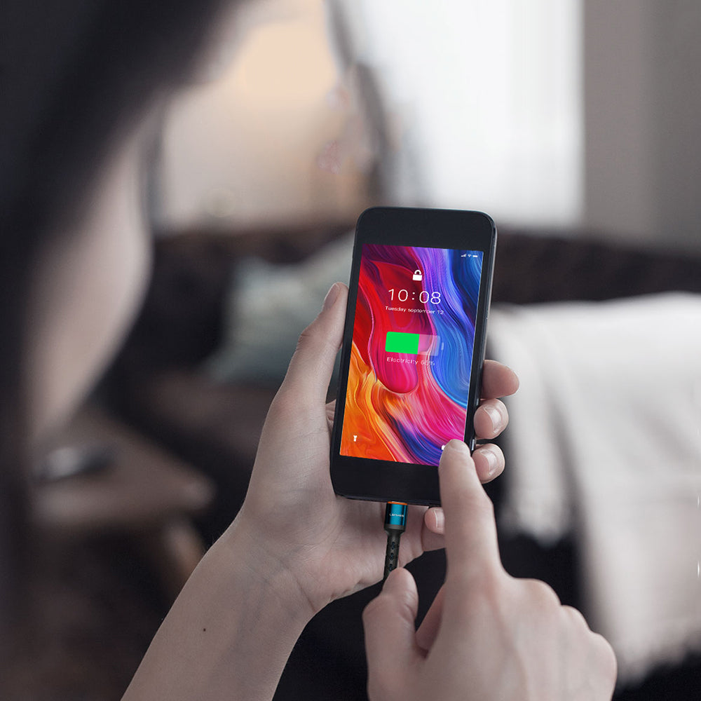 Lenyes LC515 USB-A to Lightning Hızlı Şarj Özellikli Örgülü Data ve Şarj Kablosu 3A 1M Mavi