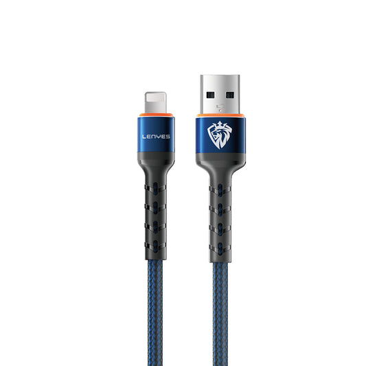 Lenyes LC515 USB-A to Lightning Hızlı Şarj Özellikli Örgülü Data ve Şarj Kablosu 3A 1M Mavi