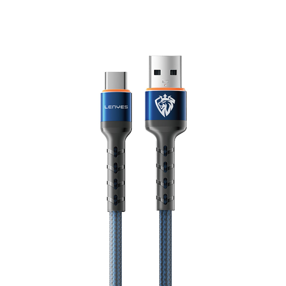 Lenyes LC515 USB-A to Type-C Hızlı Şarj Özellikli Örgülü Data ve Şarj Kablosu 3A 1M Mavi