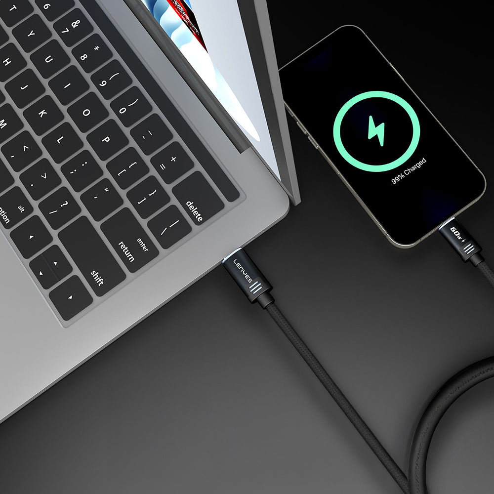 Lenyes LC532 Type-C to Type-C Hızlı Şarj Özellikli Data ve Şarj Kablosu 60W 1M Gri