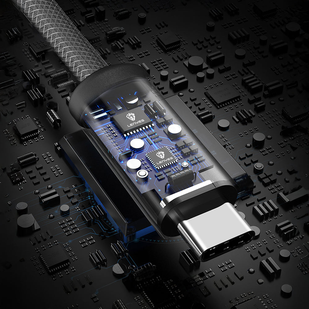 Lenyes LC537 Type-C to Lightning Hızlı Şarj Özellikli Örgülü Data ve Şarj Kablosu 27W 1M Siyah