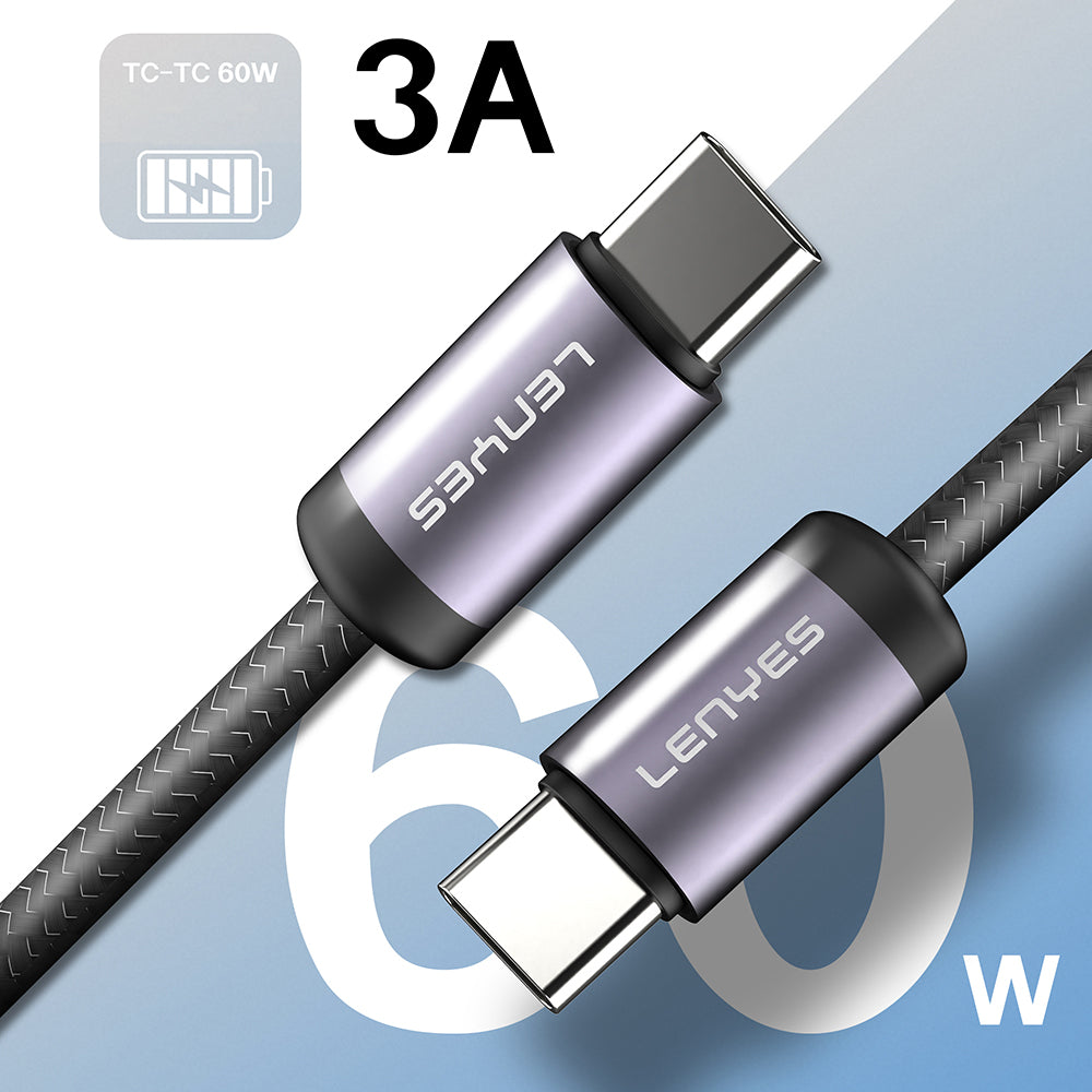 Lenyes LC537 Type-C to Type-C Hızlı Şarj Özellikli Örgülü Data ve Şarj Kablosu 60W 1M Siyah