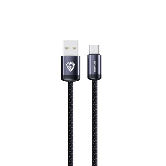 Lenyes LC537 USB-A to Type-C Örgü Tasarımlı Hızlı Şarj Özellikli Data ve Şarj Kablosu 10W 1M Siyah