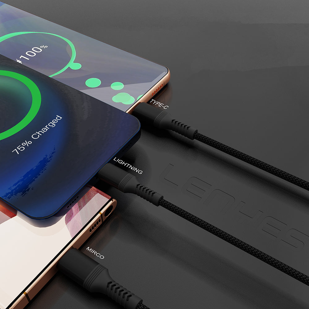 Lenyes LC980 USB-A to Type-C Hızlı Şarj Özellikli Örgülü Data ve Şarj Kablosu 1M 2.4A Siyah