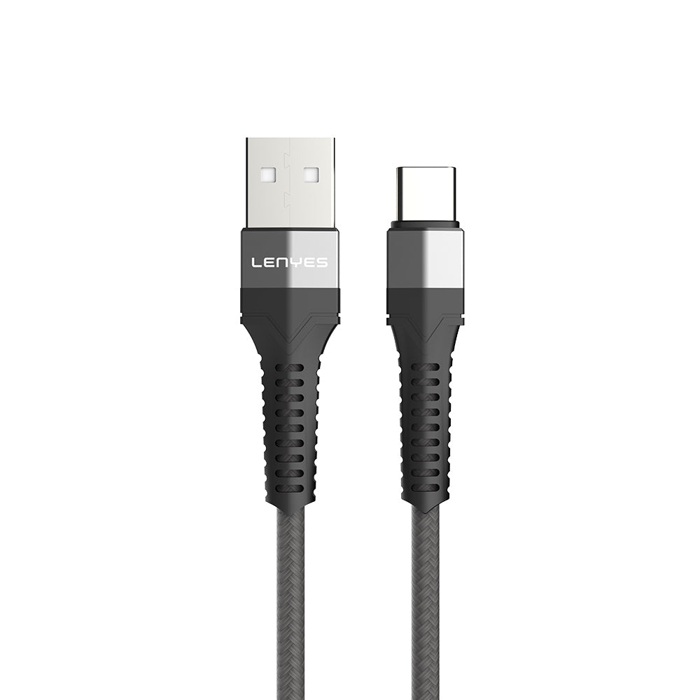 Lenyes LC987 USB-A to Type-C Hızlı Şarj Özellikli Örgülü Data ve Şarj Kablosu 1M 2.4A Siyah